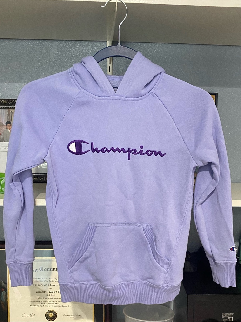 Champion Girls' Lilac Hoodie with Purple Script Logo